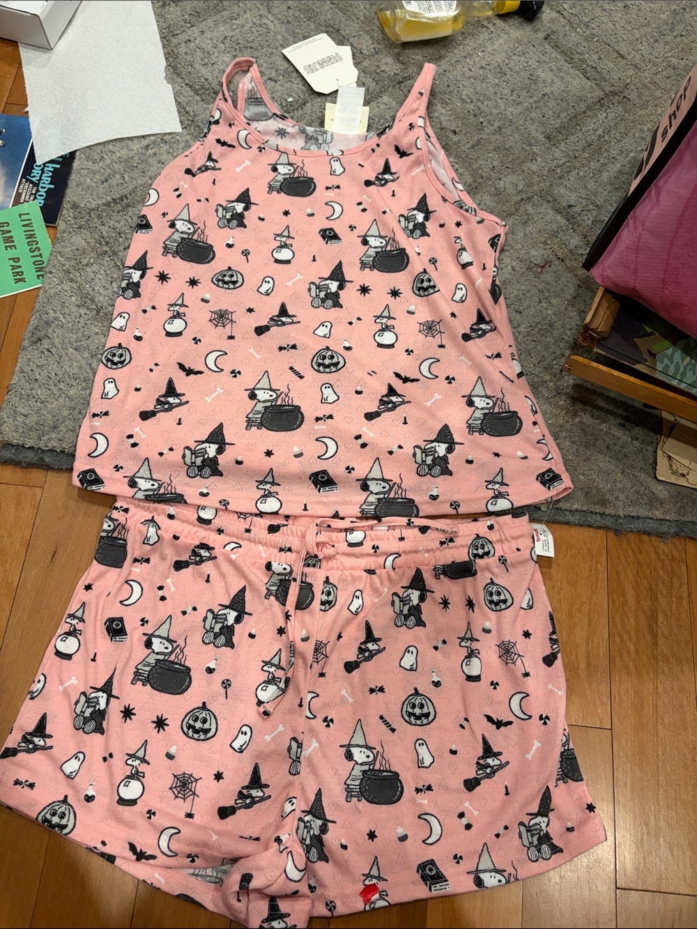 Ladies New Munki Munki Peanuts Halloween Pink PJ Set Snoopy Spooky Witches Ghost